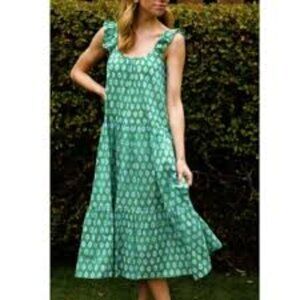 Anna Cate Celia Midi Dress Green & White sz S